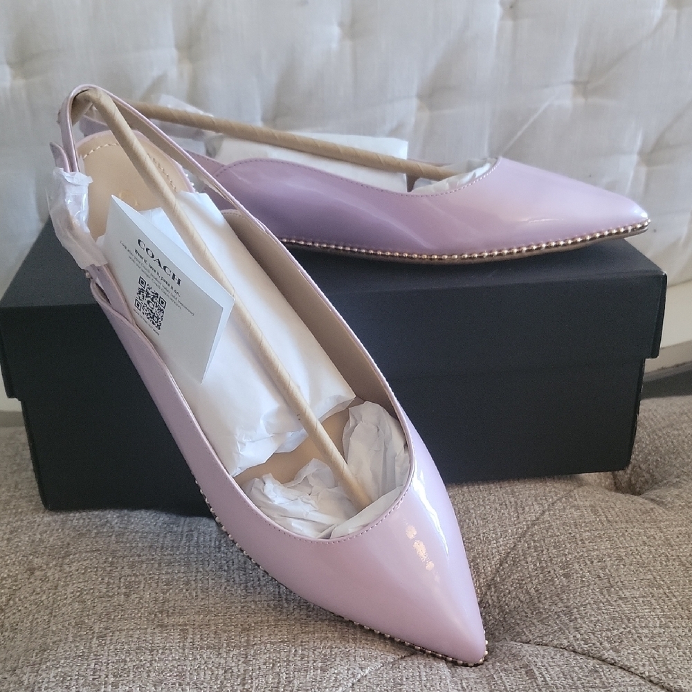 Coach Lilac Patent Leather Beaded-Trim Slingback Flats - Picture 4 of 10